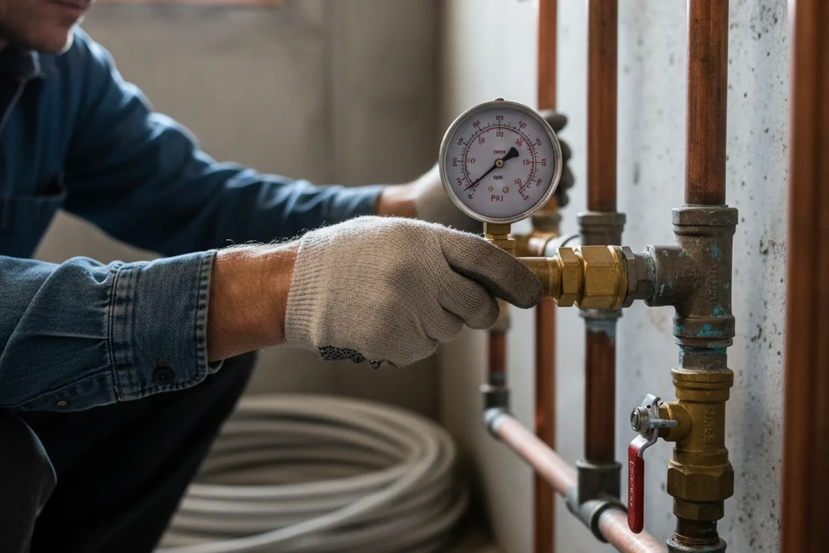 Pressure testing a repaired line during Water Line Repair in Alva